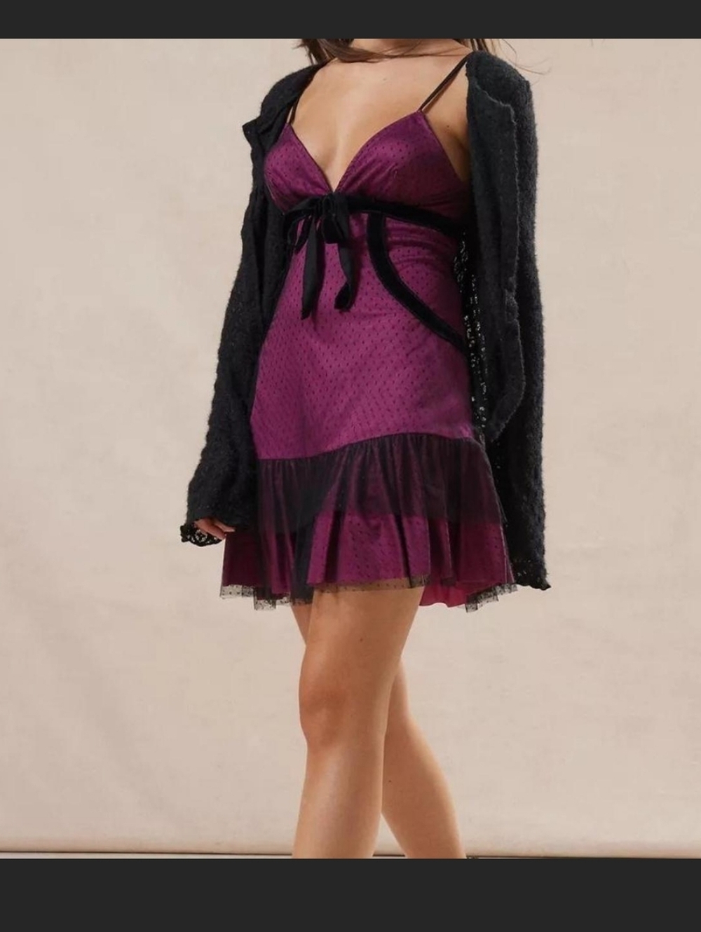 Urban Outfitters Kimchi Layered Mini Dress Womens Medium Babydoll Pink & Black
